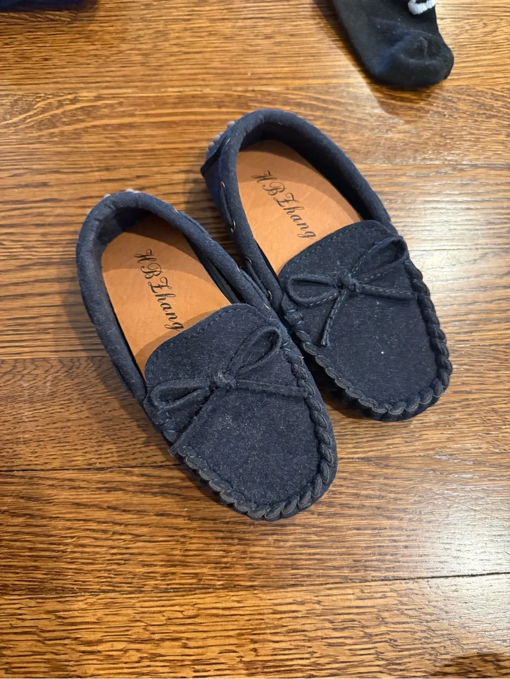 Navy Suede Moccasin Loafers with Bow